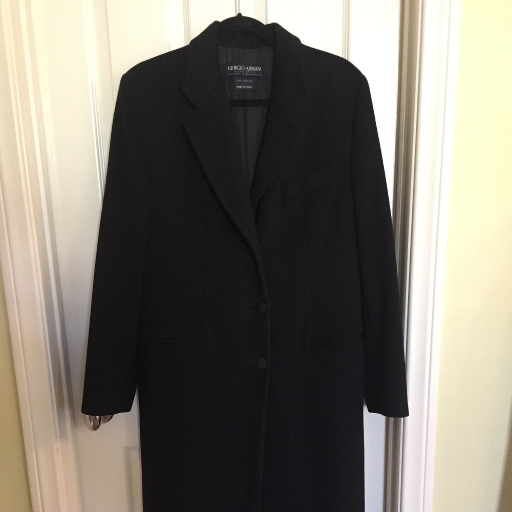 Giorgio Armani Long Black Cashmere Coat Size 8